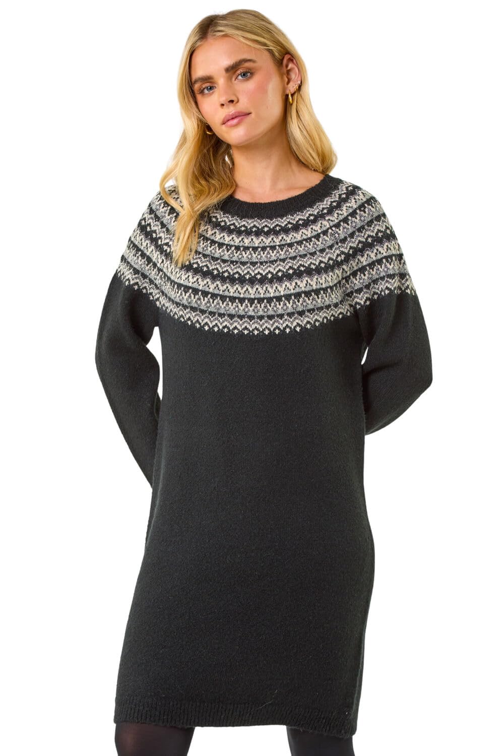 Roman Women's Fairisle Knit Jumper Dress - Black - Size 14