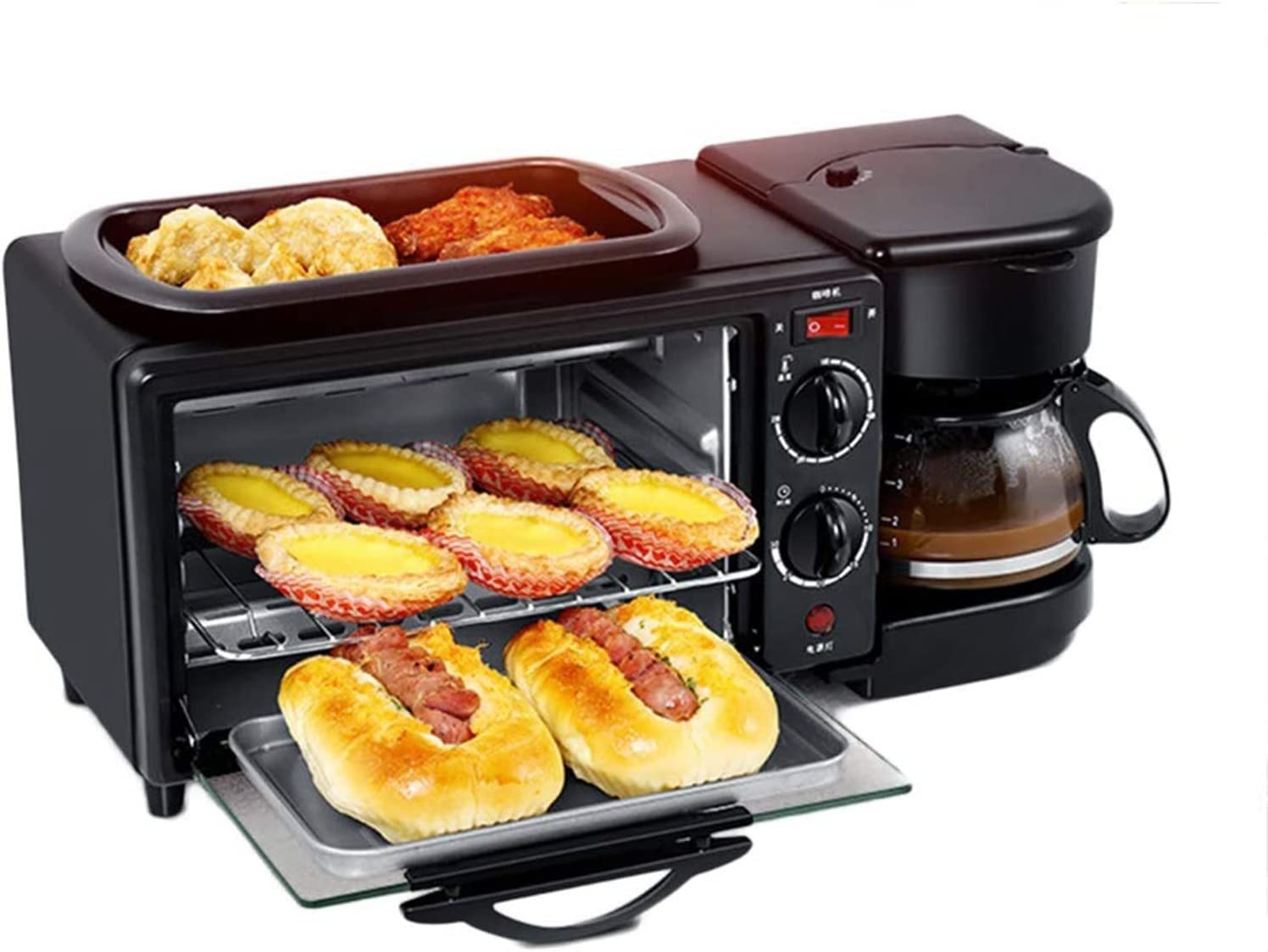 Máquina de Desayuno 3 en 1, Mini Horno, máquina de sándwich a la Parrilla eléctrica Multifuncional, tostadora de Acero Inoxidable con Plancha for Hacer Pasteles de sándwiches de café