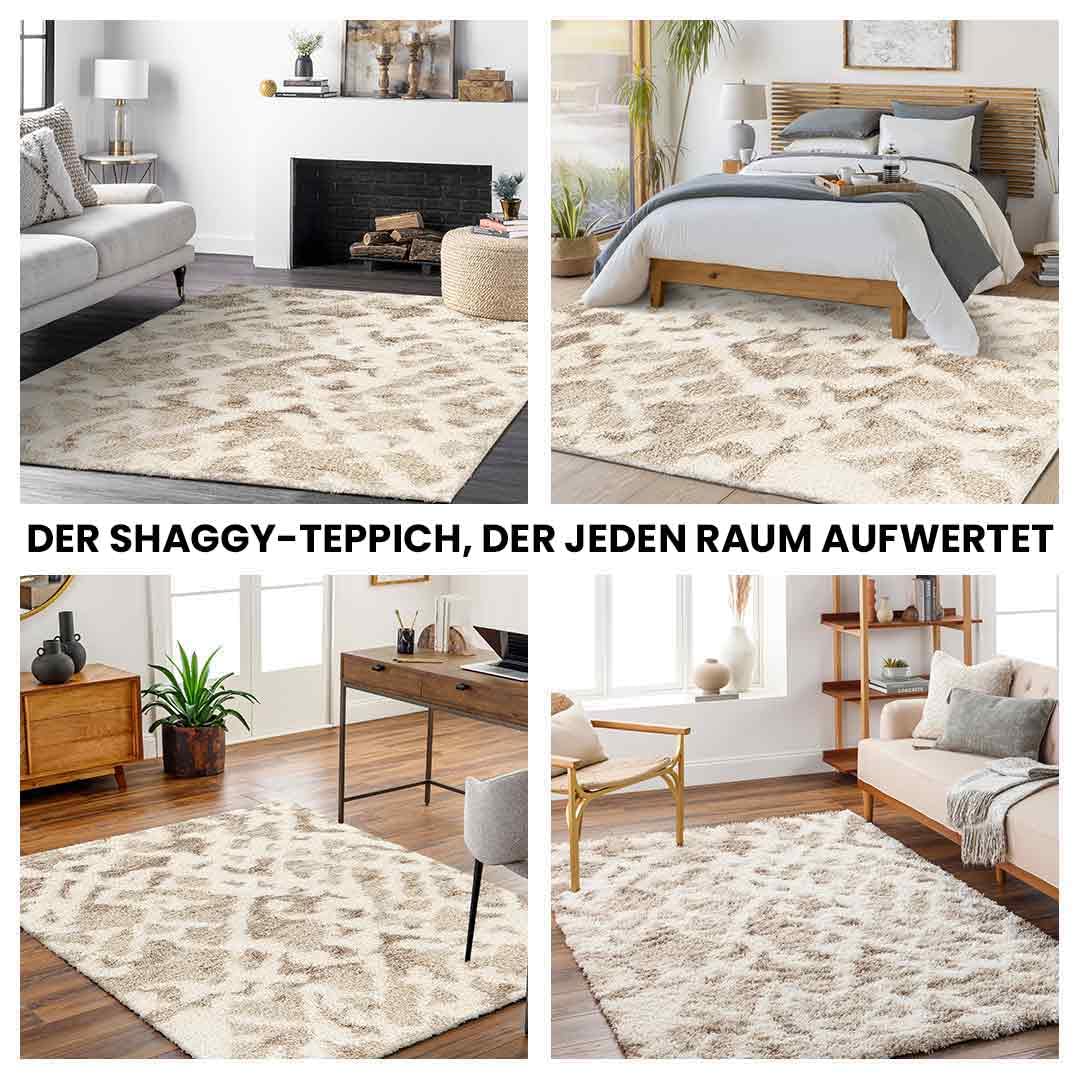 Livabliss Sarajevo Shaggy Berber Teppich - Flauschiger Teppich groß für Wohnzimmer, Esszimmer, Schlafzimmer, Langflor Hochflor Teppiche flauschig - 160x220 cm, Wohnzimmerteppich in Beige und Weiß
