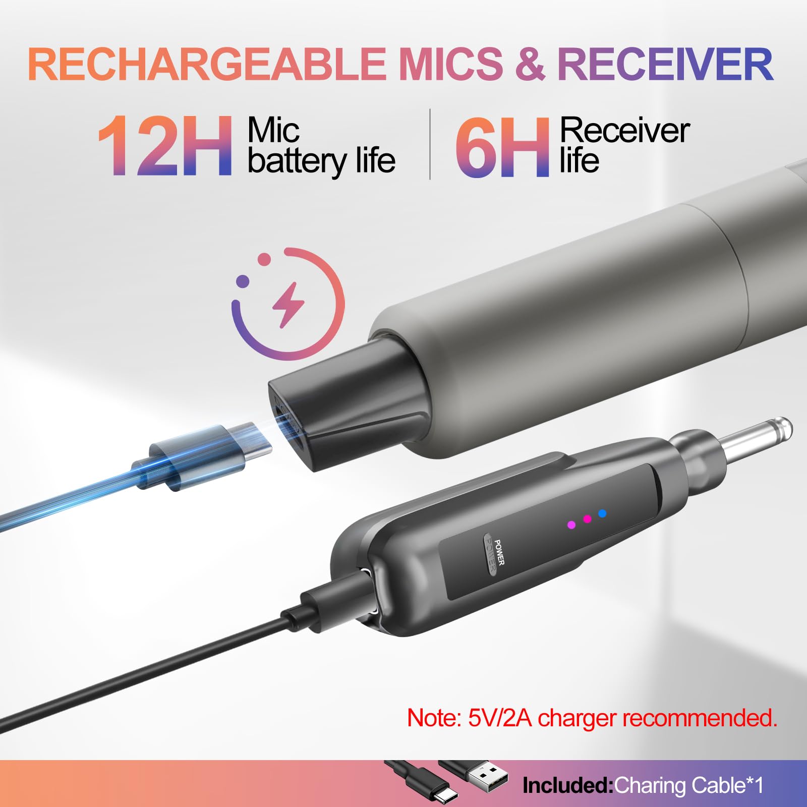 Aveek Kabelloses Karaoke Mikrofon Set 2.4G, Wiederaufladbar mit USB-C, 6,35mm/3,5mm Anschluss, 30m Reichweite, 2er Set