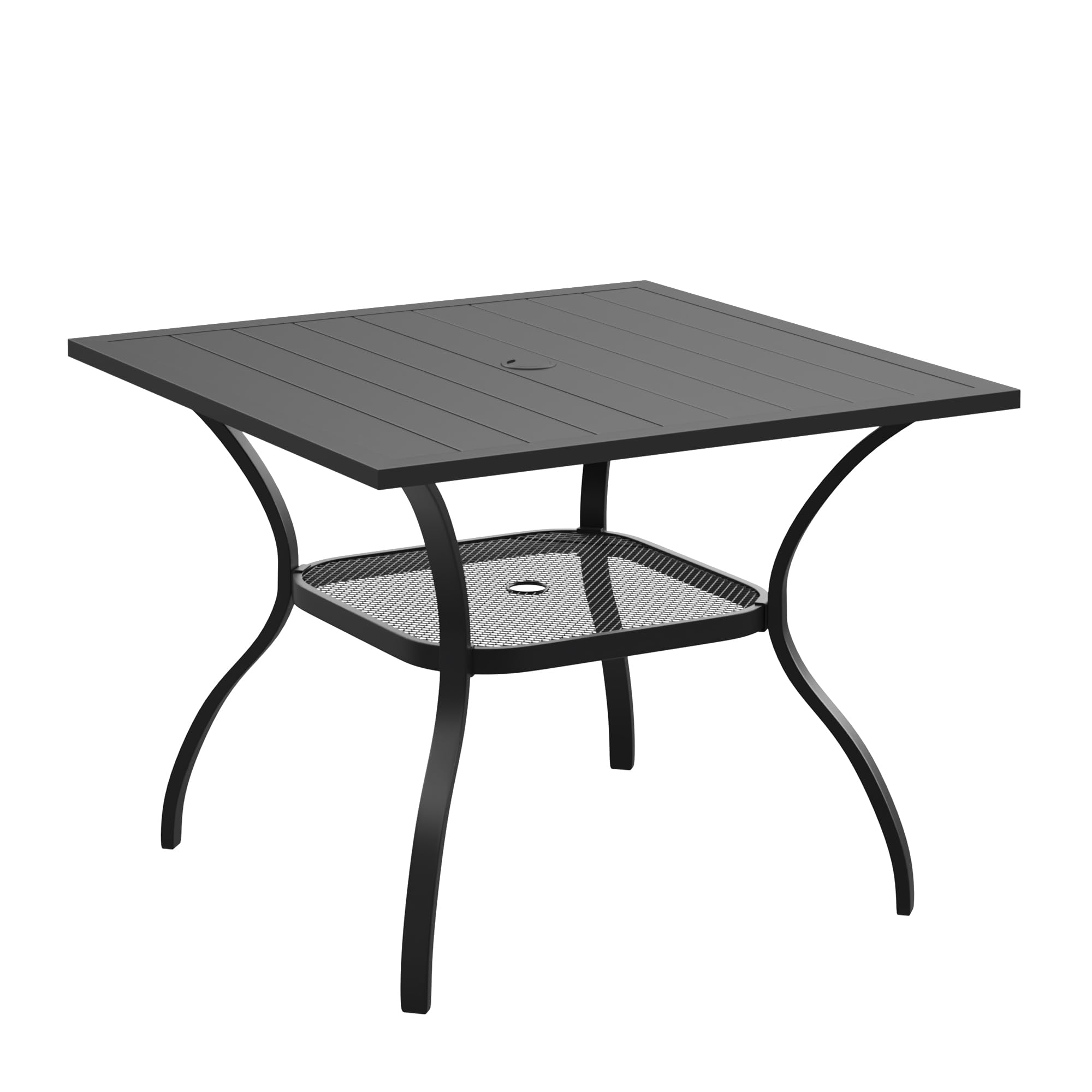 DIFY Square Patio Dining Table for 4, 38" Black Outdoor Metal Dining Table with 1.57" Umbrella Hole for Backyard, Lawn, Garden and Deck