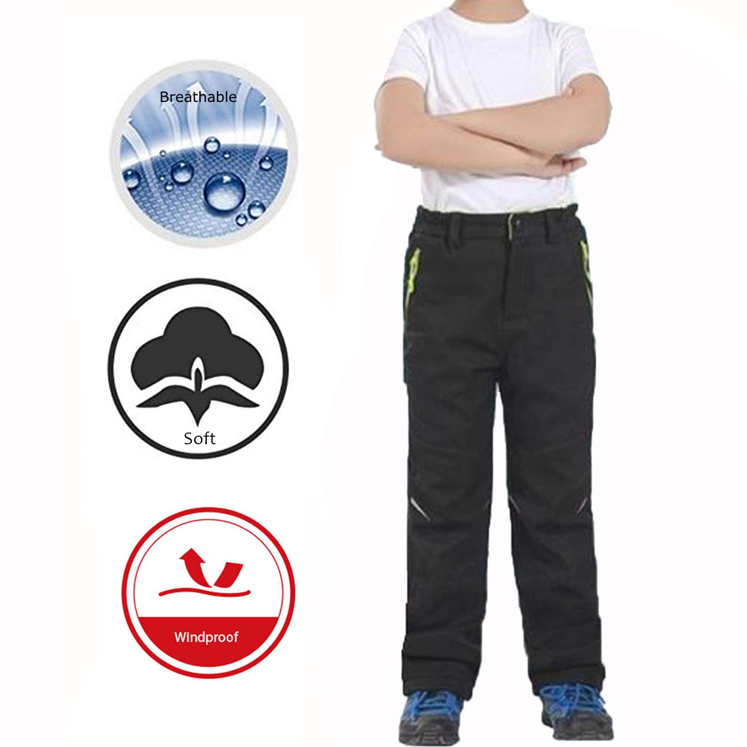 LANBAOSI Pantalon Ski Enfants Hiver Imperméable Chaud Softshell Doublé Polaire Montagne