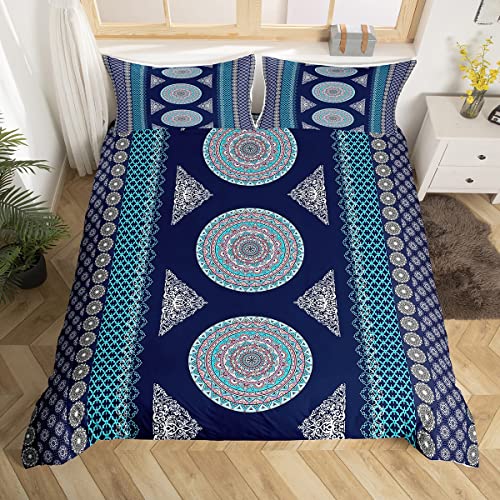 Homewish Housse de Couette 200x200 Fleur de Bohème, Ensemble de Literie Mandala Paisley Medallion, Parure de Lit Marocaine Aztèque, Décoration de Chambre...