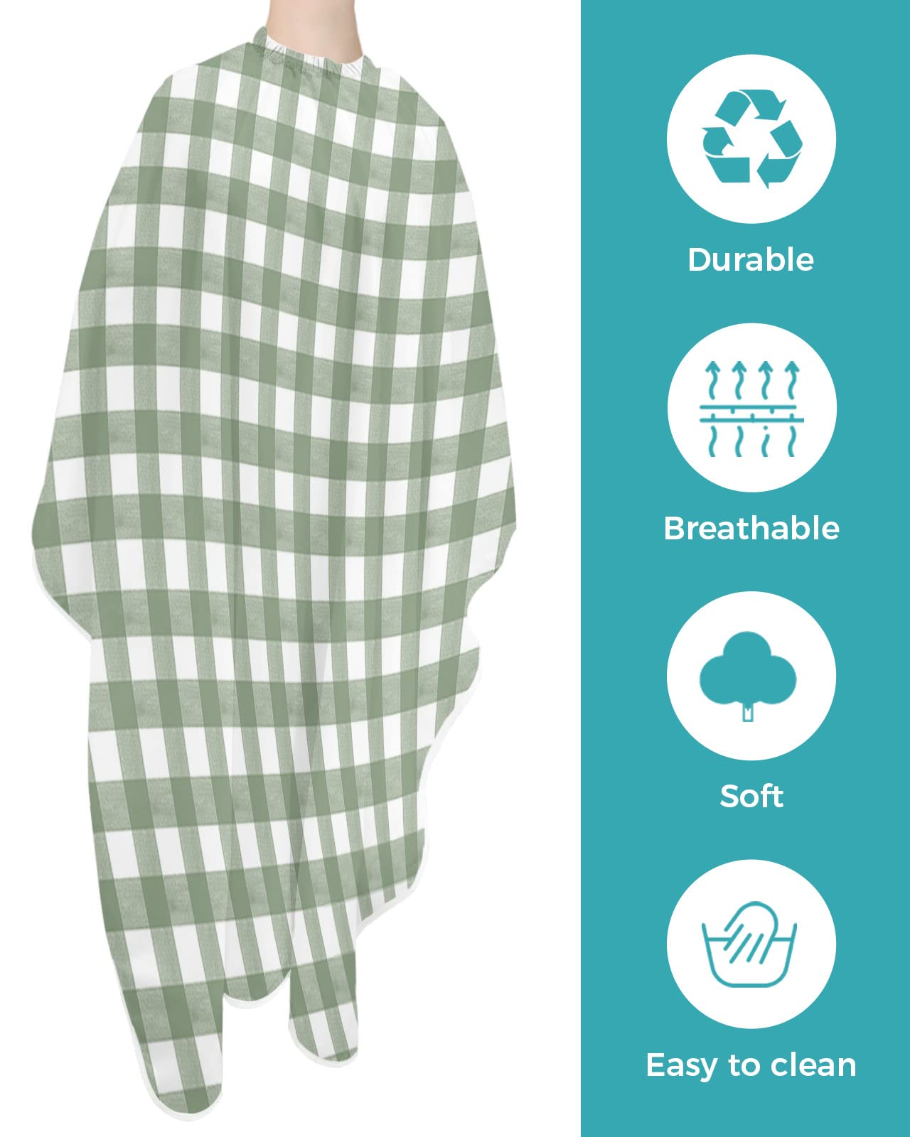 Sage Green Barber Cape - Salon Hair Cutting Cape for Women,Men,Kids,Adults,Haircut Cape with Adjustable Elastic Neckline Stylist Cape Gown Accessories Country French Rustic Buffalo Plaid Check
