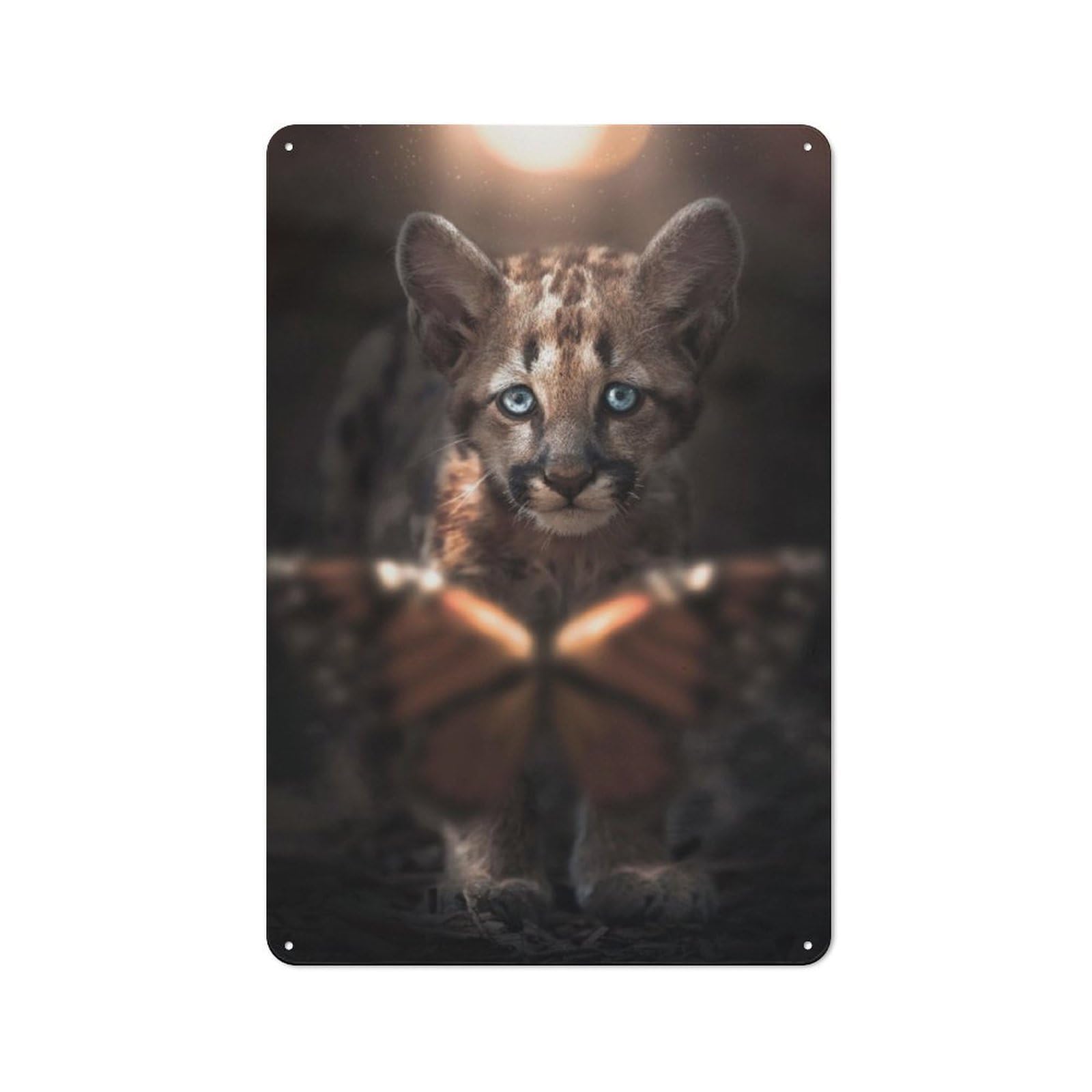 Junmoney Cub And Butterfly Retro-Style Tin Sign 30X20cm For Living Room Or Hallway, For Home Wall Decor Collectors Refreshing A Room In Autumn