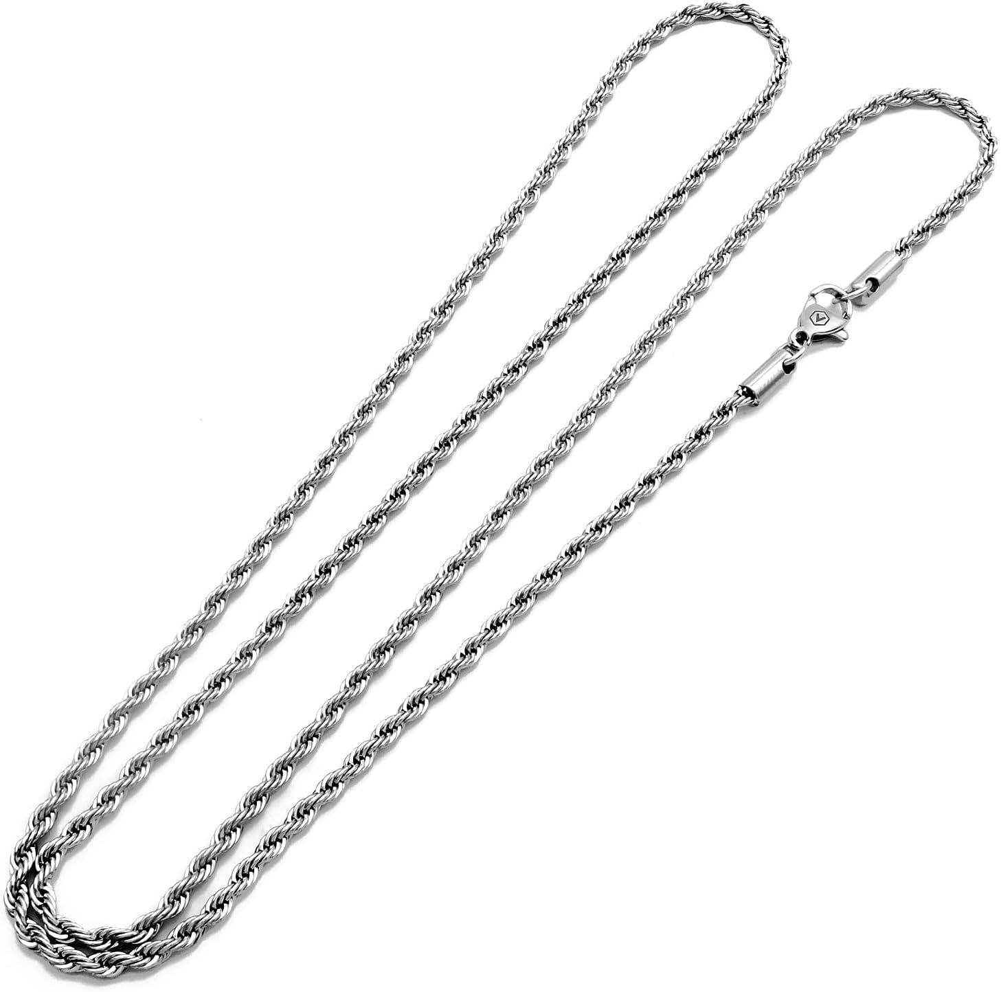 VENICEBEE® Rope Chain 24" Stainless Steel Medical Grade 316L Surgical Metal Twisted Rope Link Necklace 24" INCHES 2.4MM Wide Chain 24 inch + Pouch - HYPOALLERGENIC LEAD-FREE METAL - Image 3
