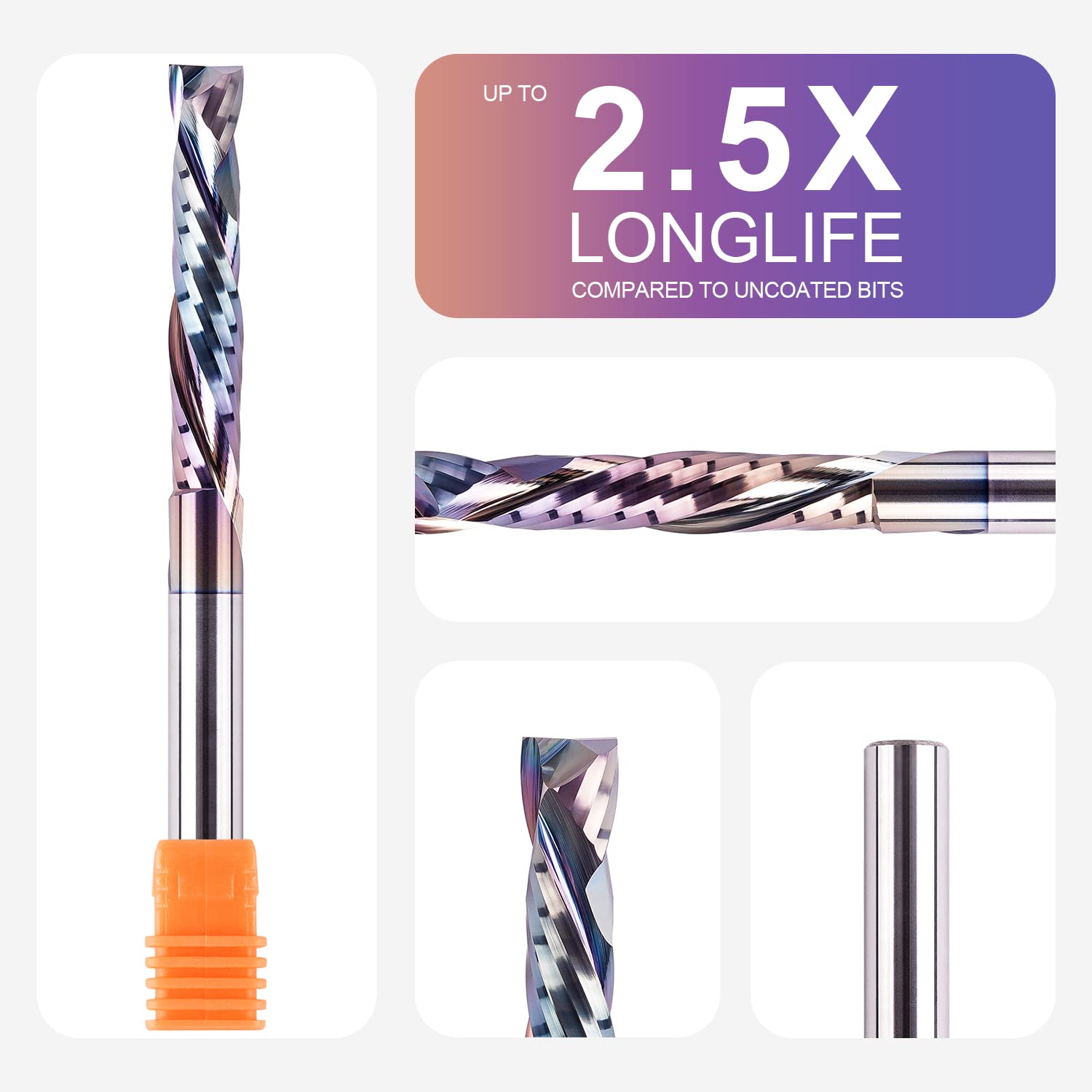 SpeTool 2 fresas en espiral de 8 mm, longitud de corte de compresión extralargas con revestimiento TAC, fresadora CNC, fresa de extremo VHM, fresa para fresadora en espiral, fresa de madera