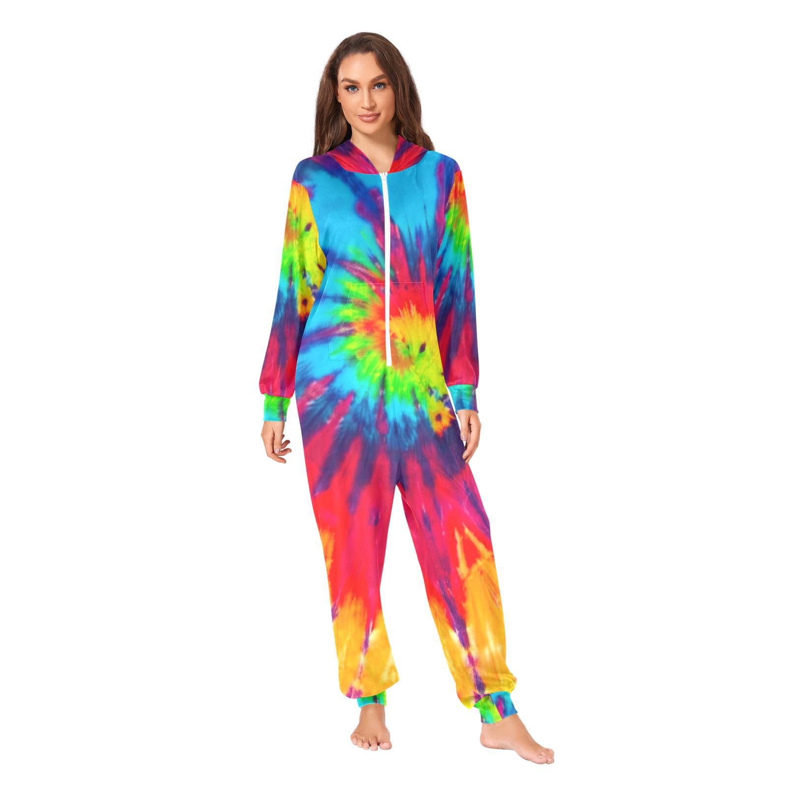 GAIREG Rainbow Tie Dye Mens Womens Zipper Pajama Onesie, Christmas Onesie Adult