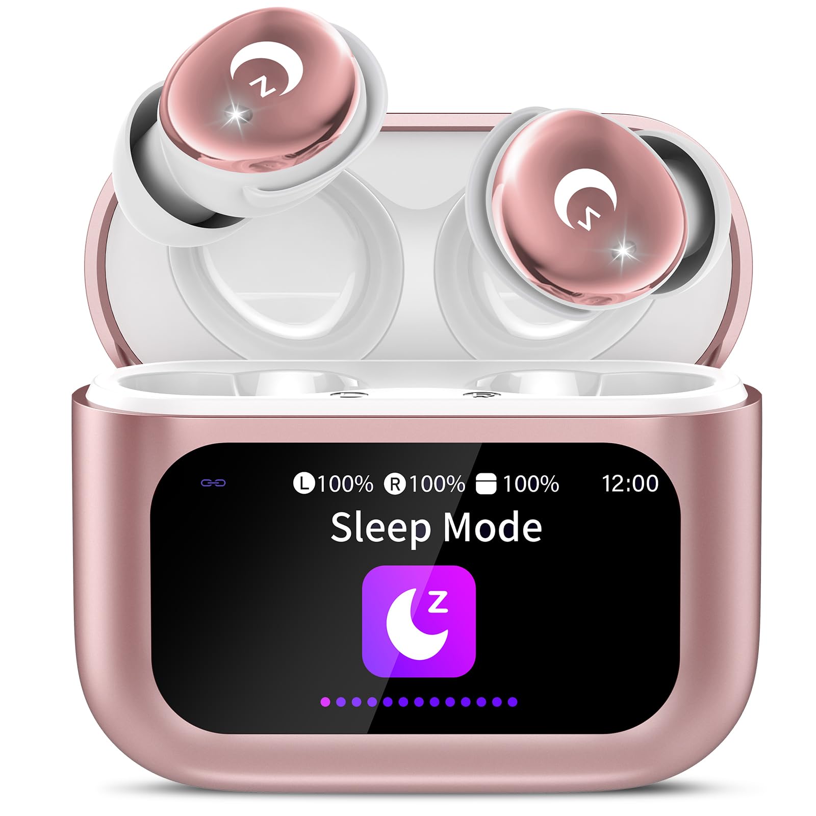 Wireless Earbuds with Smart Touch Screen, 2026 Mini Sleep Earbuds Bluetooth 5.4 Headphone In Ear with Noise Cancelling Mic, 48Hrs Playtime Hi-Fi Stereo Sound, 5 EQ Modes/IP7 Waterproof Ear Buds Rose