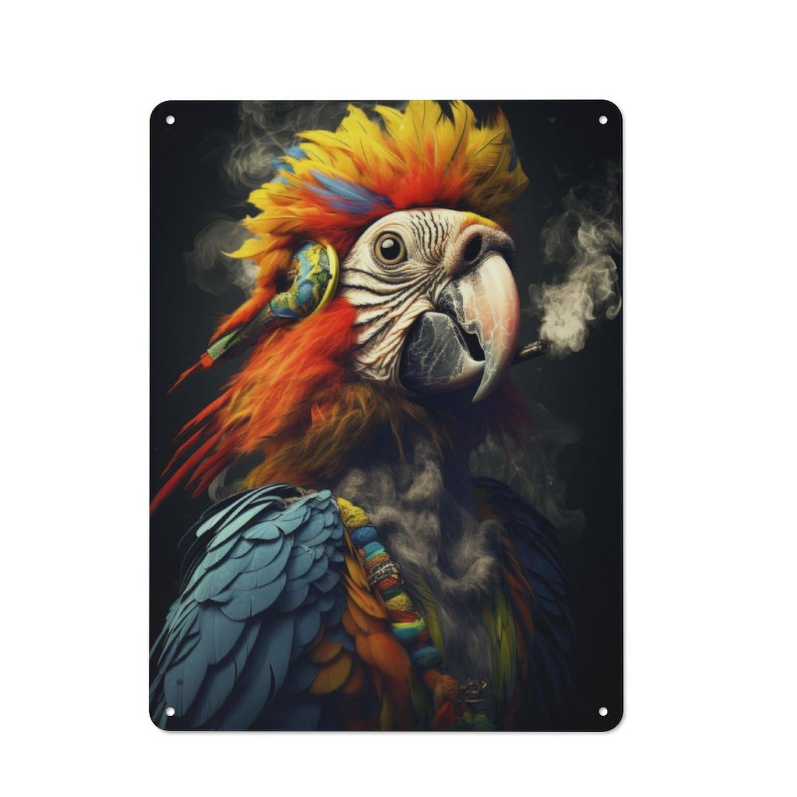 Junmoney Hippie Parrot Smoking Retro Metal Wall Sign 40X30cm For Guest Room Or Hallway, New-Space Wall Decor For Home Decor Collectors