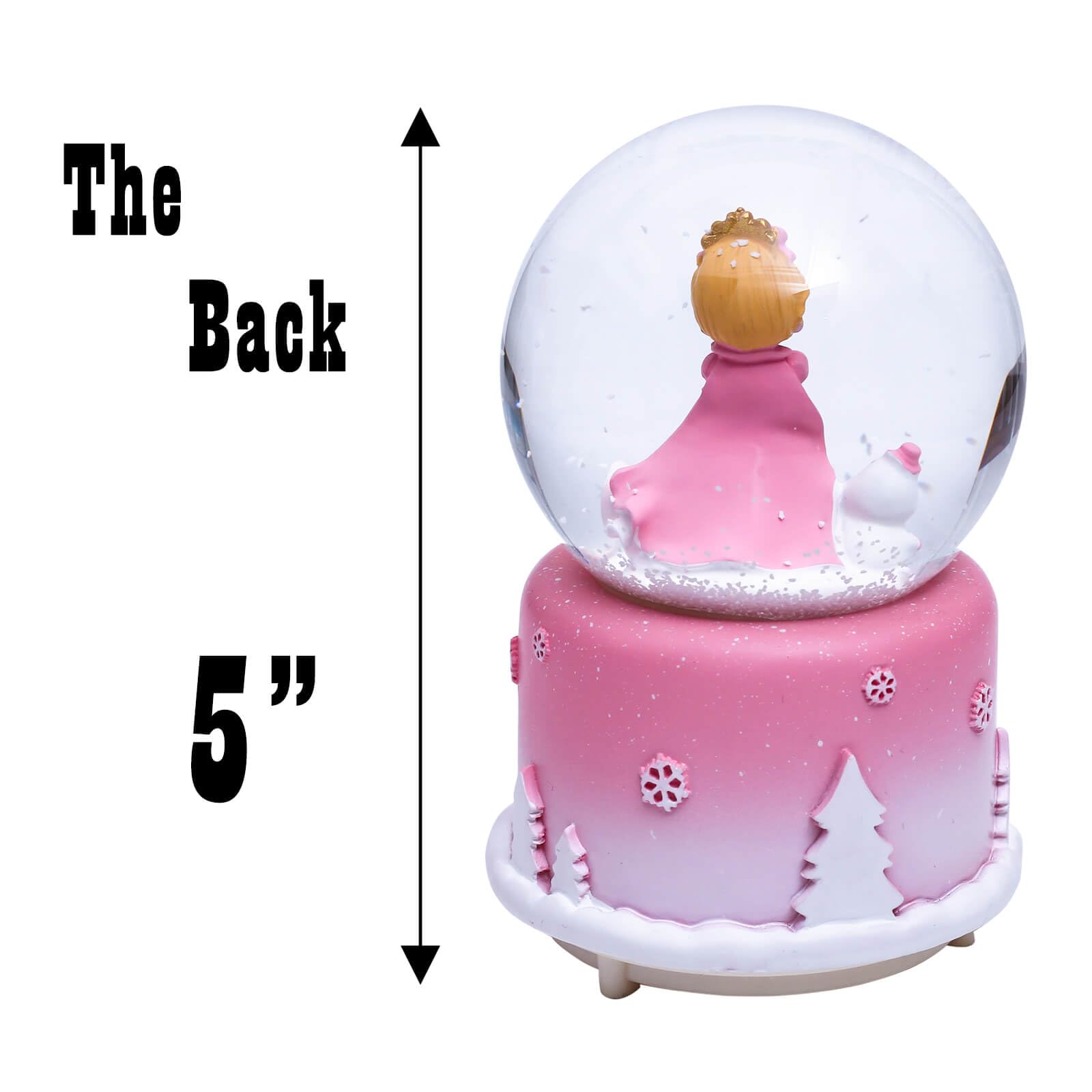 Dalekana Snow Globe with Light for Christmas & Birthday Gift, 80mm Crystal Musical Glitter Glass Water Ball Decoration, Princess & Castle - Pink Snowglobe, 3.5