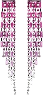 Boho Crystal Zircon Long Tassel Dangling Earrings Elegant Sparkle Rhinestone Chain Statement Chandelier Dangle Drop Earring Bridal Wedding Fashion Jewelry for Women Girls