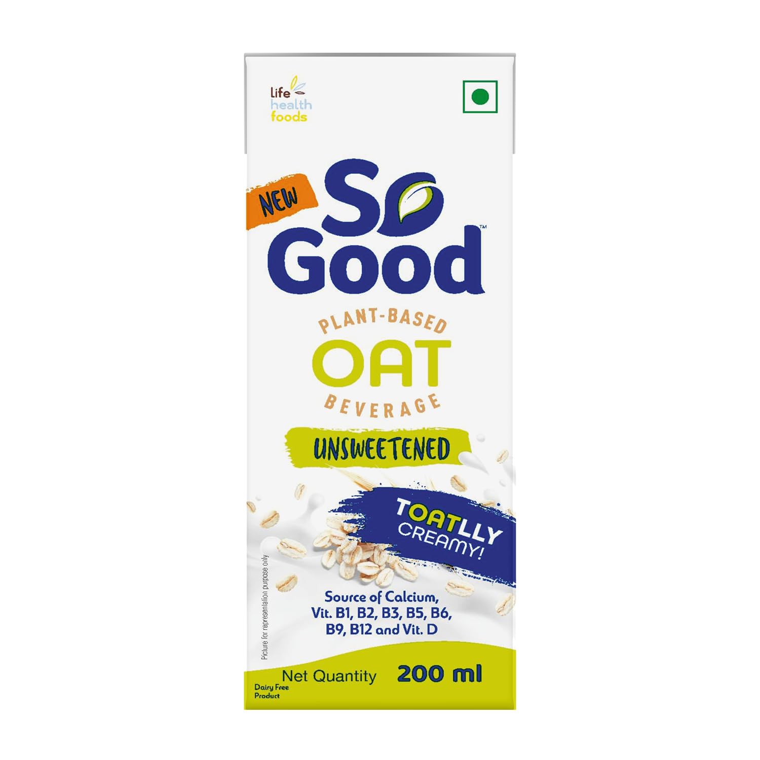 So Good Plant Based Oat Beverage Unsweetened 200ml | Lactose Free | No Added Sugar | No Preservatives | Zero Cholesterol | Dairy Free| Source of Calcium & Vitamins