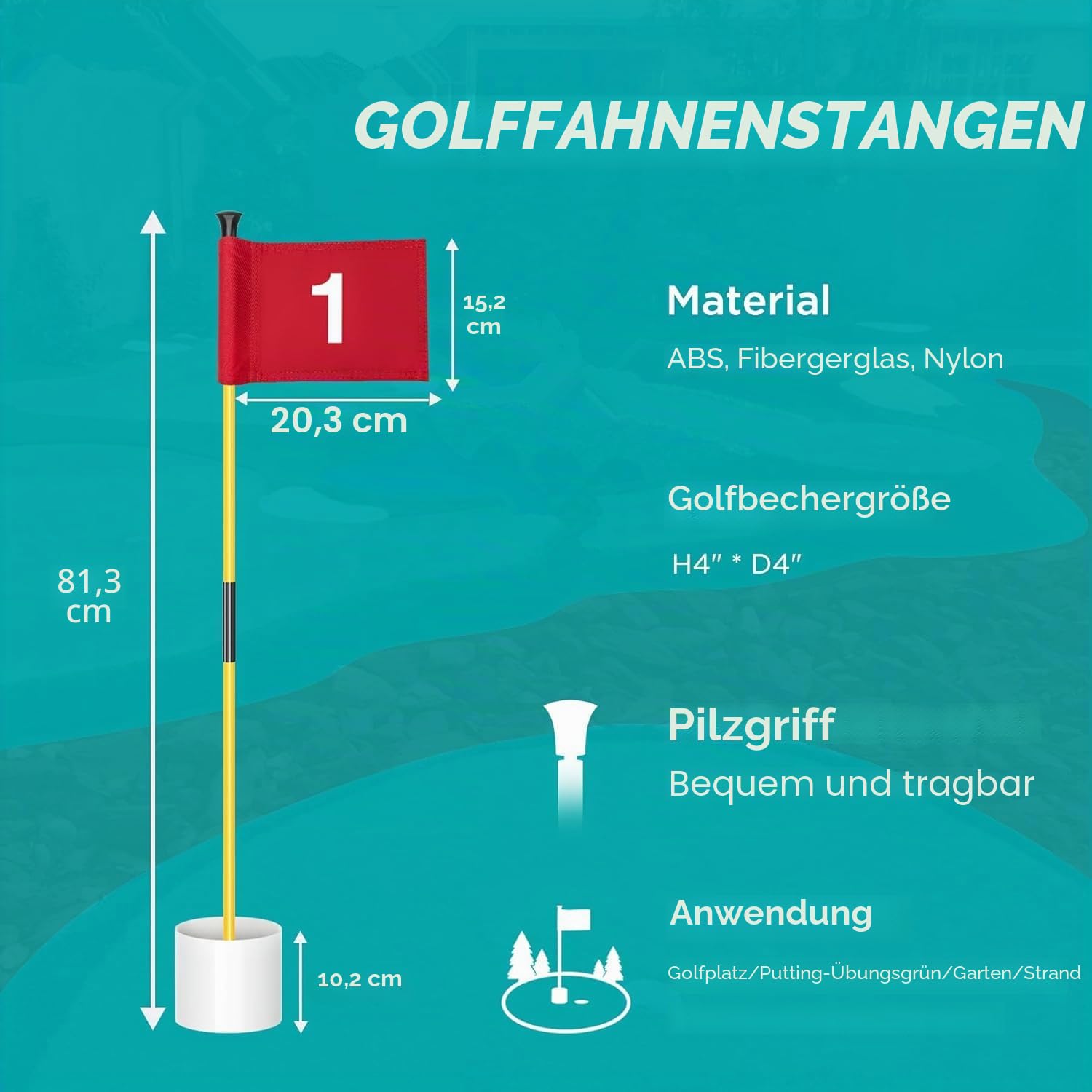 Mini-Golfplatz für Strand und Hinterhof, 2 x verstellbare Golf-Putter, 2 x Golfflaggen und Putting-Lochbecher, 2 x Golfbälle, 1 x Bagger und Reisetasche