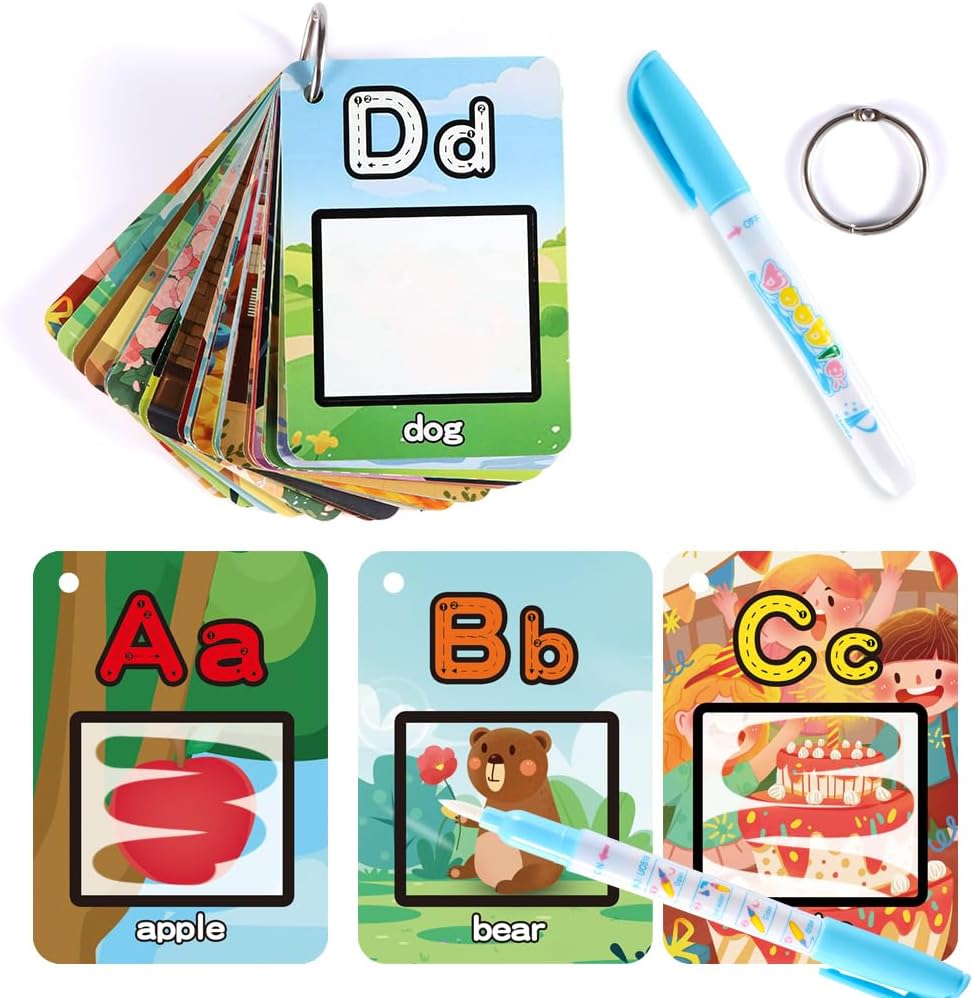 Water Coloring Books for Toddlers, Aqua Painting Book for 18+ Months, Magic Paint Set for 2 3 4 5 Years Old, Alphabet Flash Cards ABC Learning, Road Trip/Airplane Travel/Car Activities Essentials Kids