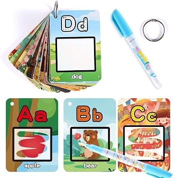 Water Coloring Books for Toddlers, Aqua Painting Book for 18+ Months, Magic Paint Set for 2 3 4 5 Years Old, Alphabet Flash Cards ABC Learning, Road Trip/Airplane Travel/Car Activities Essentials Kids