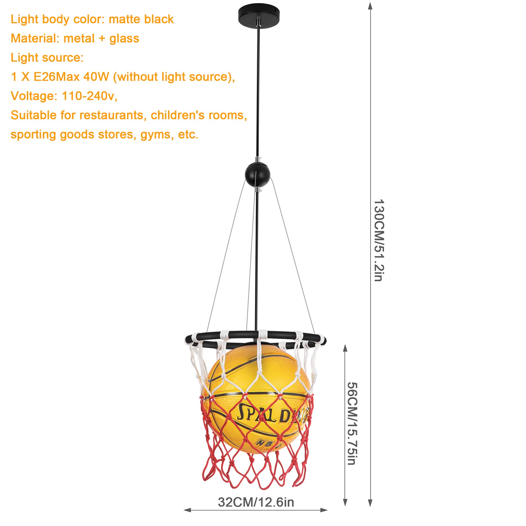 Moderne Glas Pendelleuchte Basketball Pendellampe Kronleuchter für Küche Schwarz Metall und kreative Lampenschirm Leuchte Deckenleuchte