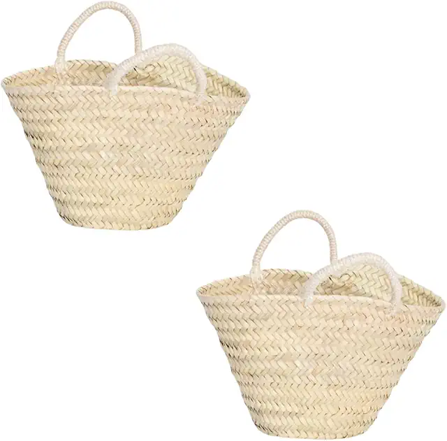 Pack de 2 Capazos de Palma Mini Artesanal - Cesto Palha para Bodas y Decoración