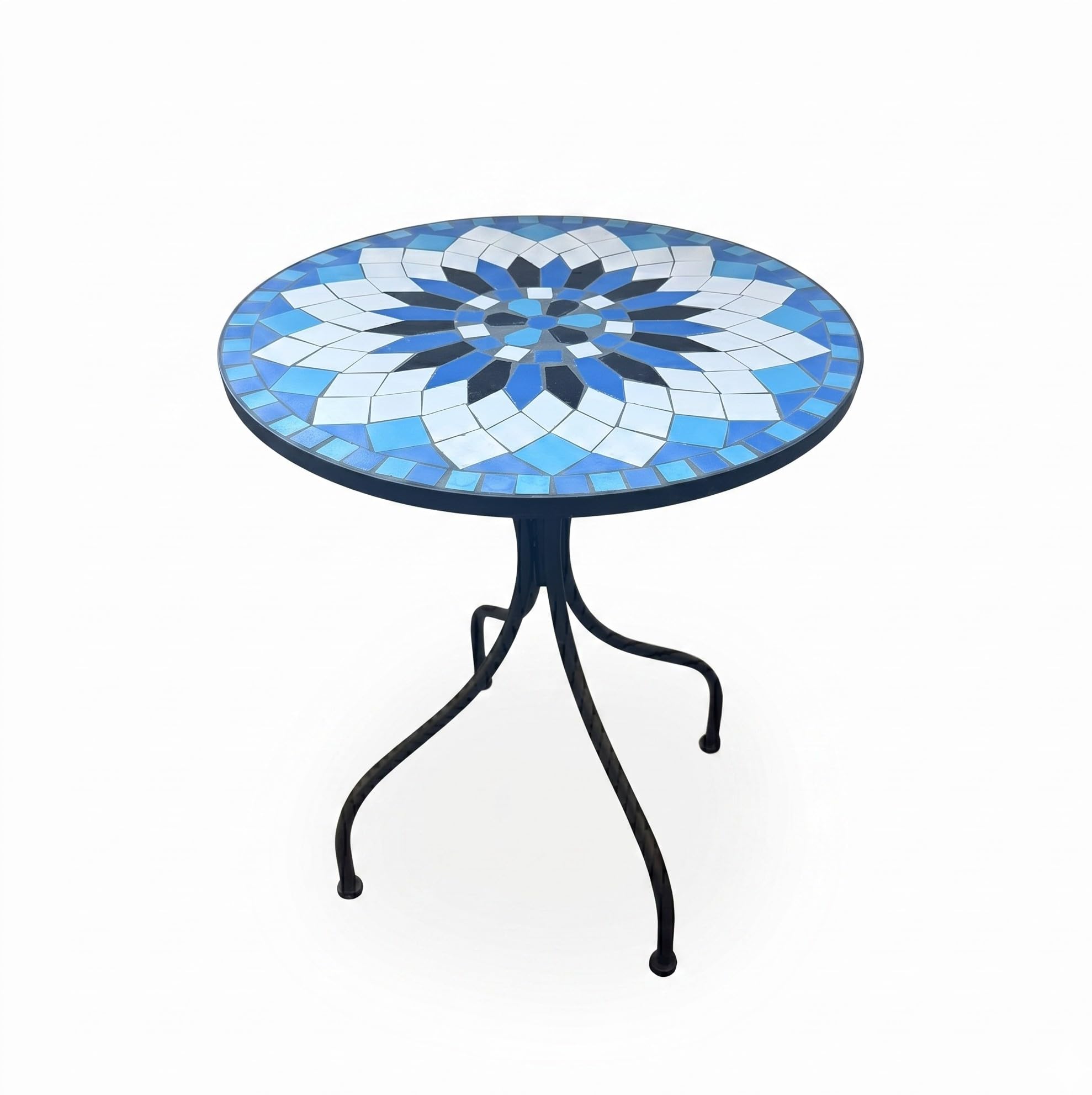 Set Bistro da Esterno Celine, Tavolino Rotondo e 2 Sedie Pieghevoli, Ceramica e Acciaio Verniciato a Polvere, Stile Industriale Retrò