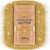 Creative Deco 200g Gold Holographischer Glitzerpulver für Wandfarbe | 0,2mm Glitzer-Pulver Glitzer Wand | Farbzusätze Nagel-Lack & Epoxid-Harz Zusatz | Für Kunst Handwerk Schleim & DIY