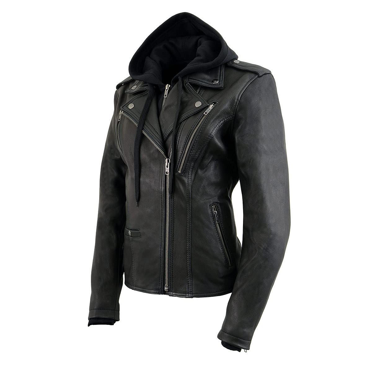 Milwaukee Leather MLL2575 Womens Black Leather Vented Motorcycle Jacket w Removable Hoodie - Large — view 9
