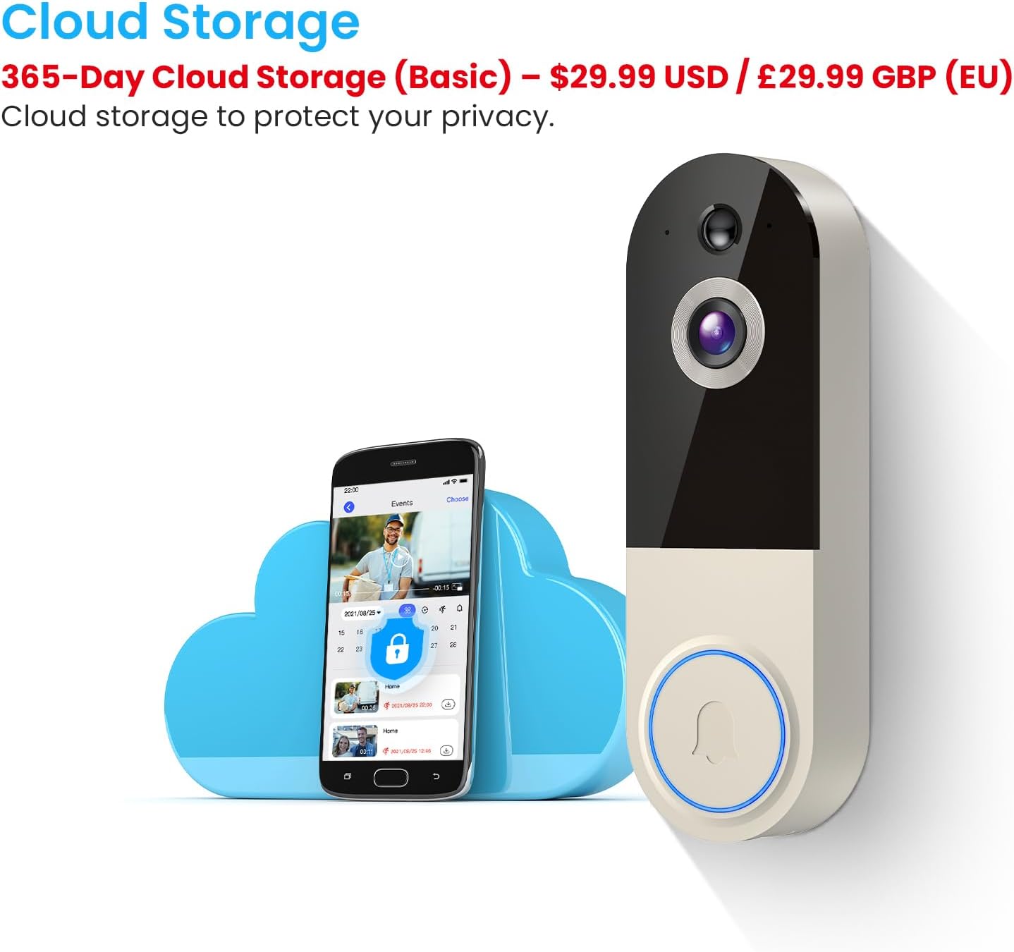 Wireless Video Doorbell Camera, AI Human Detection, 2-Way Talk, Night Vision, Cloud Storage, 2.4G WiFi, Battery Powered, Indoor Outdoor Surveillance (Linen - No Chime Included)