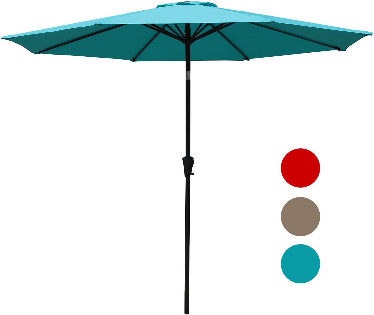 Patiorama 9 Feet Aluminum Patio Umbrella Outdoor Market Umbrella with Crank, 8 Steel Ribs,Polyester Canopy, Turquoise
