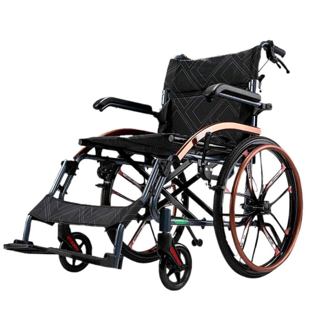 Carrozzina in Lega Di Alluminio e Magnesio Sedia a Rotelle Ultraleggera Portatile Pieghevole Sedie a Rotelle Leggere/Black/16In
