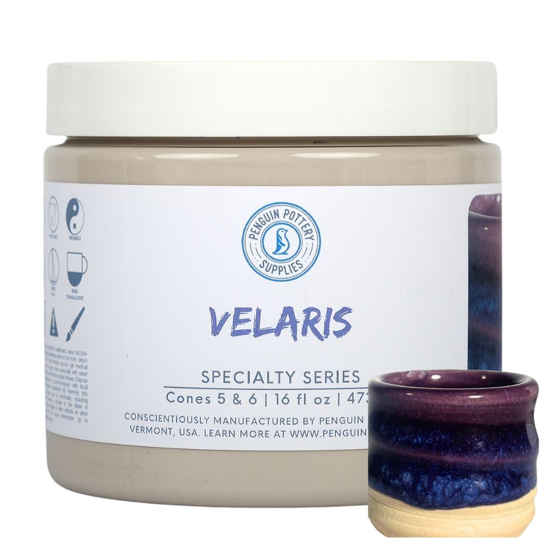 Penguin Pottery - Specialty Series - Velaris. Mid Fire Glaze for Clay, Pottery Glaze, Cone 5 and Cone 6 - Ceramic Glaze for Pottery (1 Pint | 16 oz | 473 ml)