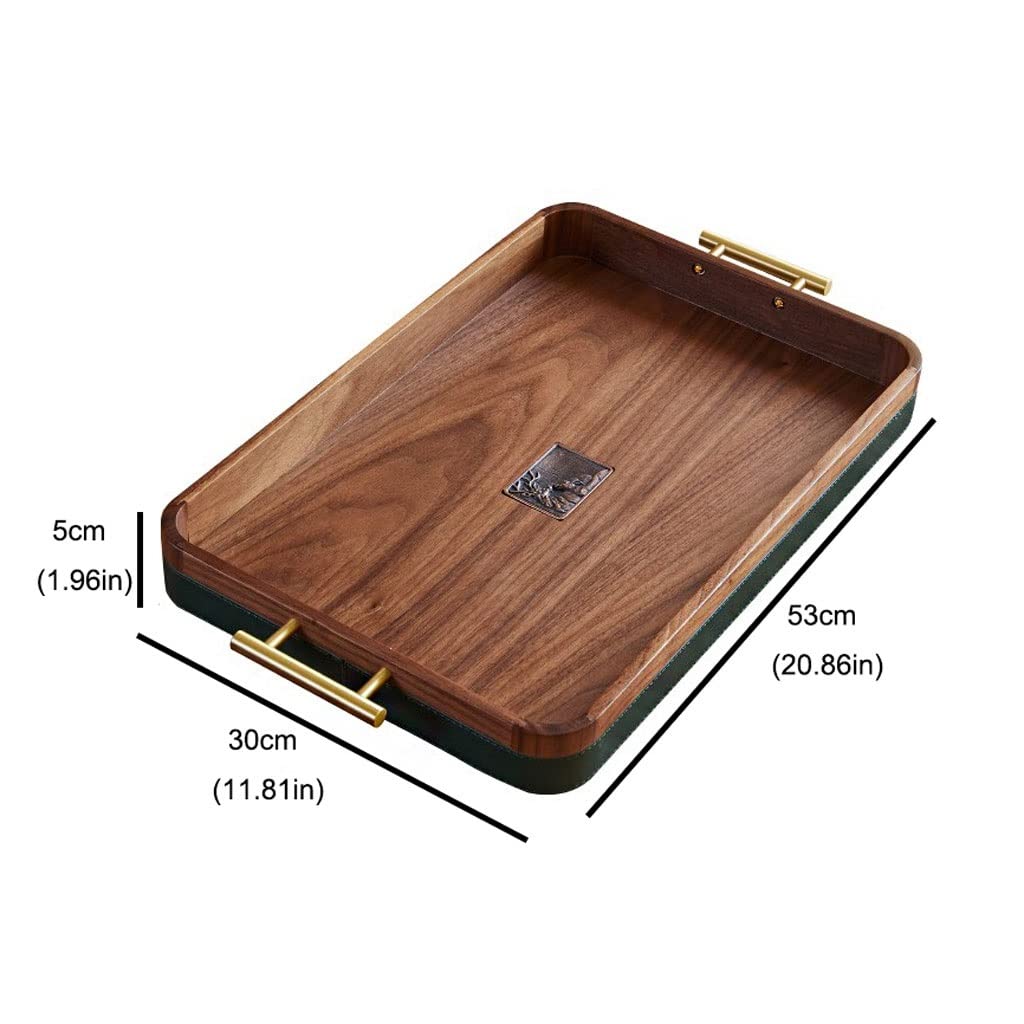 RWRAPS Bandeja de Mesa de Centro Elegante Bandeja de Almacenamiento Bandeja de Nogal Mango Rectangular de latón Fondo Antideslizante de Cuero y Bandeja de Servicio modernaBandeja de Desayuno (Am)