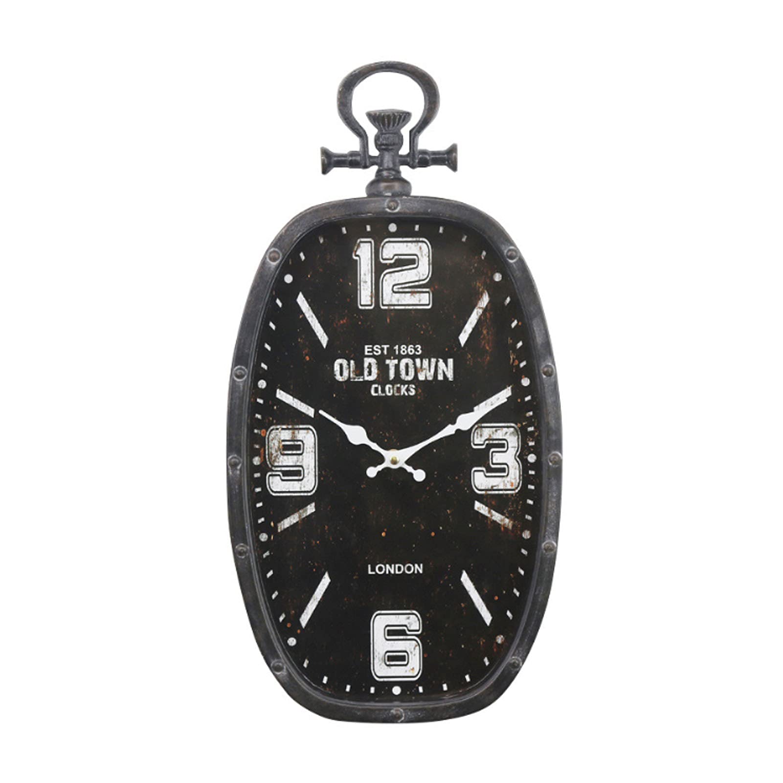 Reloj de Pared al Aire Libre, Arte de Hierro Oval Creativo, decoración de Estilo Industrial Retro, Tranquilo y sin Ruido, Reloj de Pared de Reloj de Bolsillo Europeo