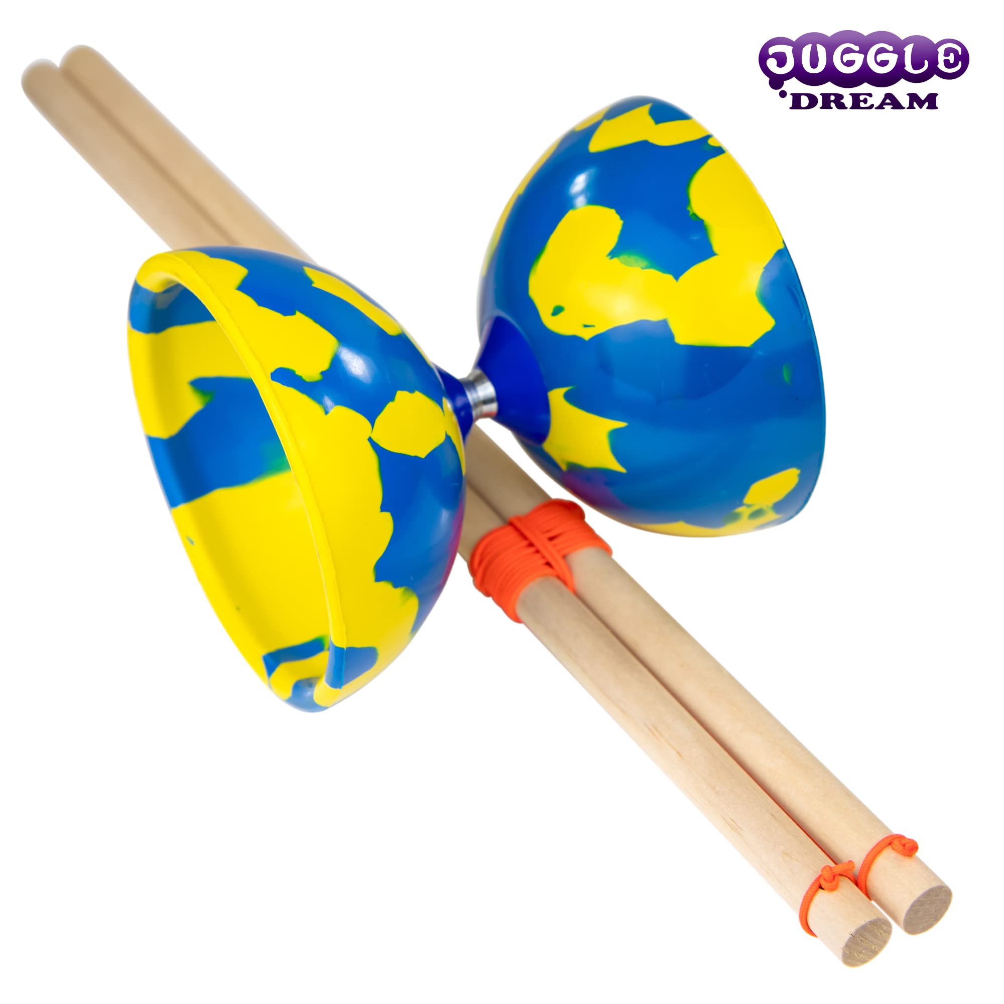Juggle Dream Jester Diabolo Set – con Bacchette in Legno e Video di Apprendimento Online, Giocattolo da Giocoleria (Blu/Giallo)