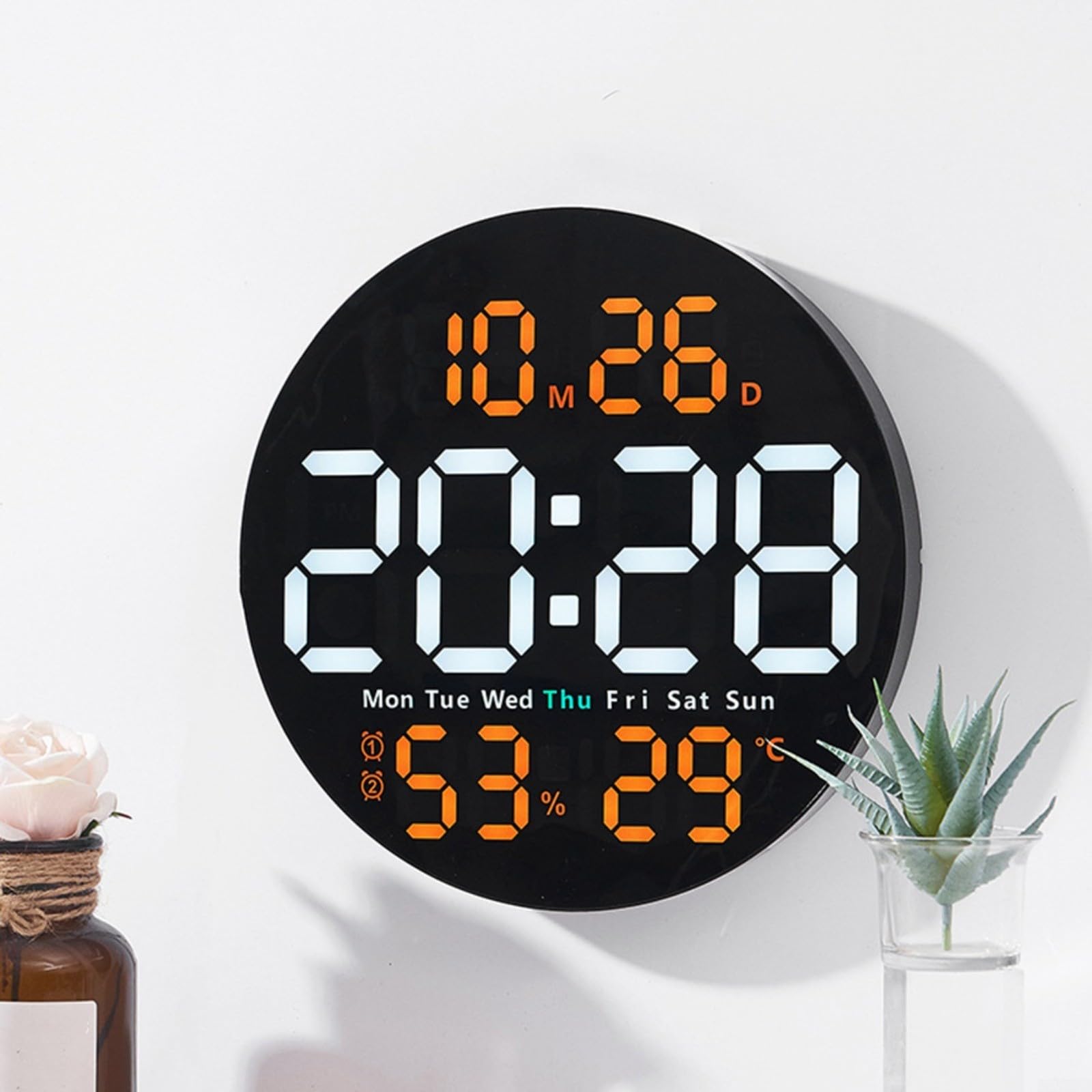 Reloj de pared digital LED digital de 10 pulgadas con temperatura de alarma e higrómetro para salón, oficina, escuela, fitness (naranja)