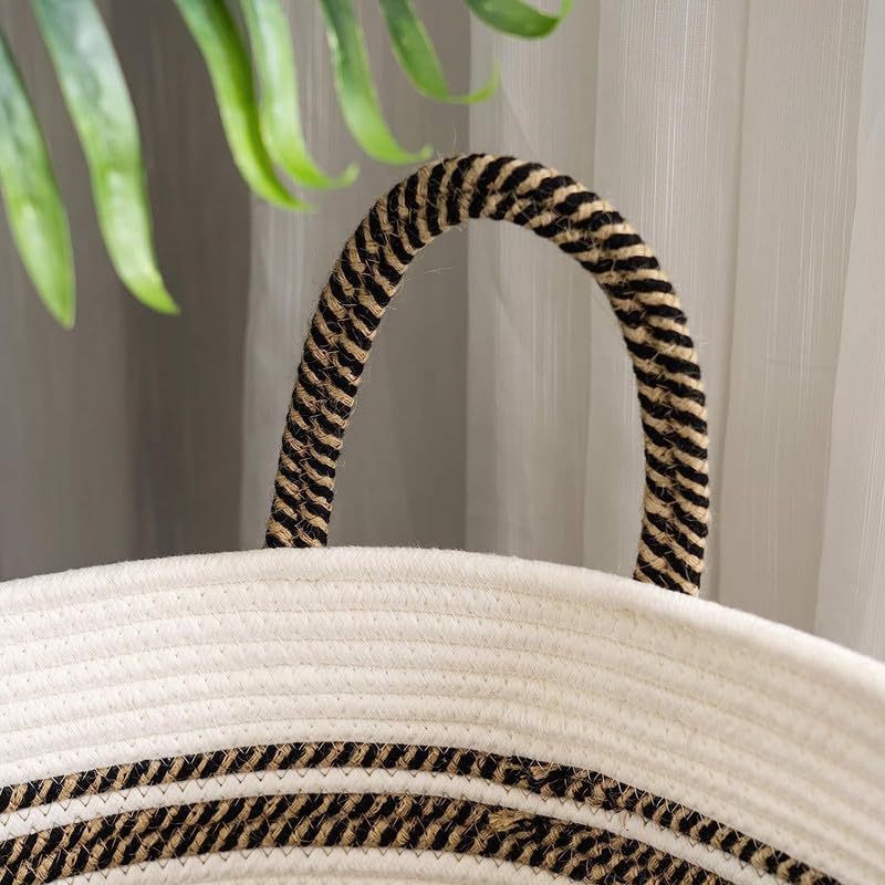 Image of Storage Cotton Rope Basket and Laundry Hamper for Dirty Clothes, Towels, Blankets, Pillows Storage in Living Room, Laundry Room and Bedroom (Camel Mix, 15x18 Inch)