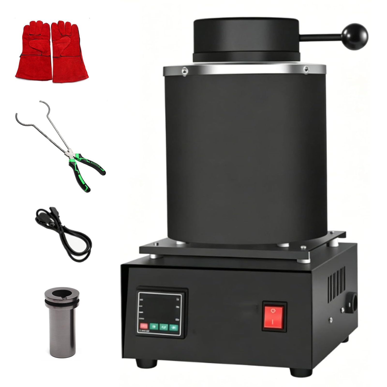 Forno di fusione elettrico digitale, 1150 ℃/2102 ℉, per acciaio oro argento | Forno per la fusione dell'oro con crogiolo di grafite e dispositivo manuale, controllo della temperatura PID(3kg)