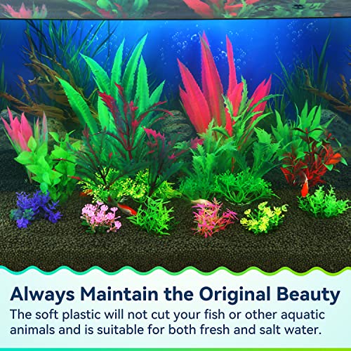 Borlech Aquarium Plants Decorations, Fish Tank Plastic Plant Decoration Set 14 Pieces (Medium)
