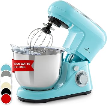 Klarstein Bella Pico 2G - Stand Mixer, Mixer, Food Mixer, Food Processor, 6 Power Levels with Pulse Function, Planetary Mixing System, 5 L Stainless Steel Bowl, 3 Pieces, 1200 W / 1.6 HP, Blue
