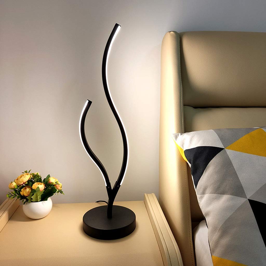 Lampy stołowe do sypialni Czarne diody LED do sypialni Nowoczesna lampka nocna Współczesna lampa biurkowa w kształcie łuku Lampy nocne do salonu Pokój gościnny 22” H