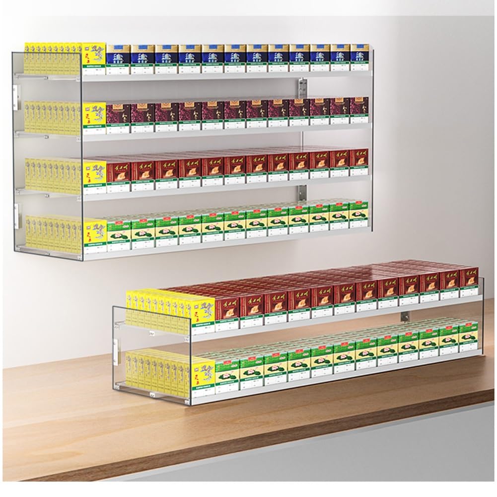 Generisch Wandmontierter Zigarettenständer, Zigarettenpräsentationshalter, rechteckiger Zigarettenetuihalter, automatischer Zigarettendrücker, Acrylbox für Marktgeschäfte (Farbe: Transparent