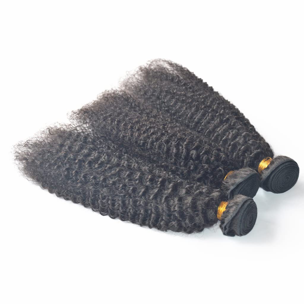Afro Kinky Curly Human Hair 3 Bundles Unprocessed Virgin Remy Brazilian Hair Weave Extensions Weft in Black 3 Pack 300 Grams (10 10 10 inches)