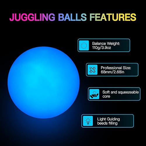Miniatura 4 de POITOI Bolas LED de malabarismo, iluminadas, brillan en la oscuridad, recargable por USB, 3.9 oz
