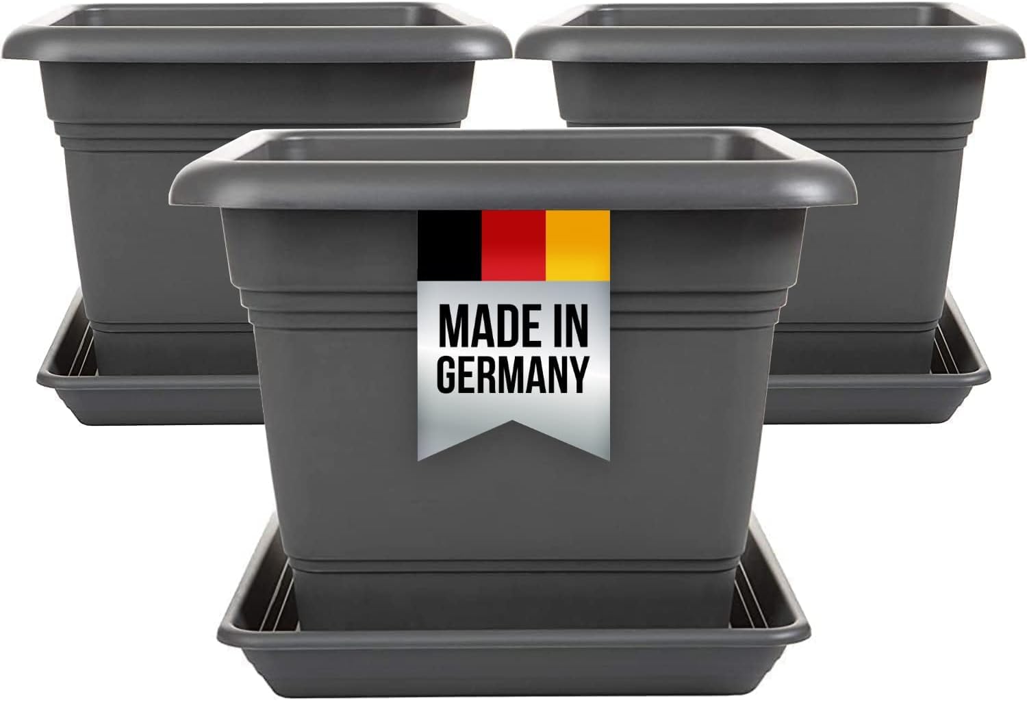 Vaso per piante modello Don, set da 3 pezzi, per esterni, grande, 40 x 40 cm, vaso per piante con sottovaso, in plastica, colore: antracite