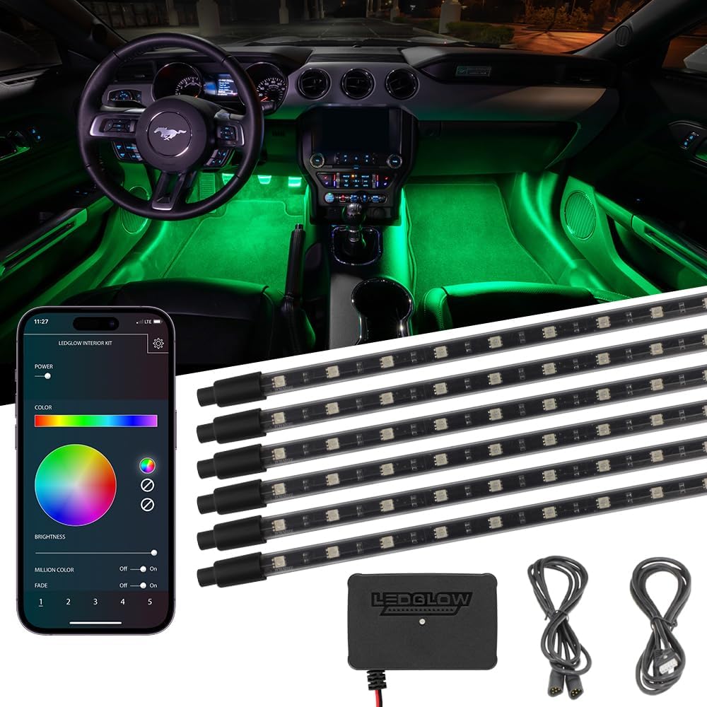 LEDGlow 6pc Bluetooth Multi-Color LED Interior Footwell Underdash Neon Lighting Kit for Cars & Trucks - Smartphone App - Create Any Color - Courtesy Lights - Music Mode - Control Box - Universal