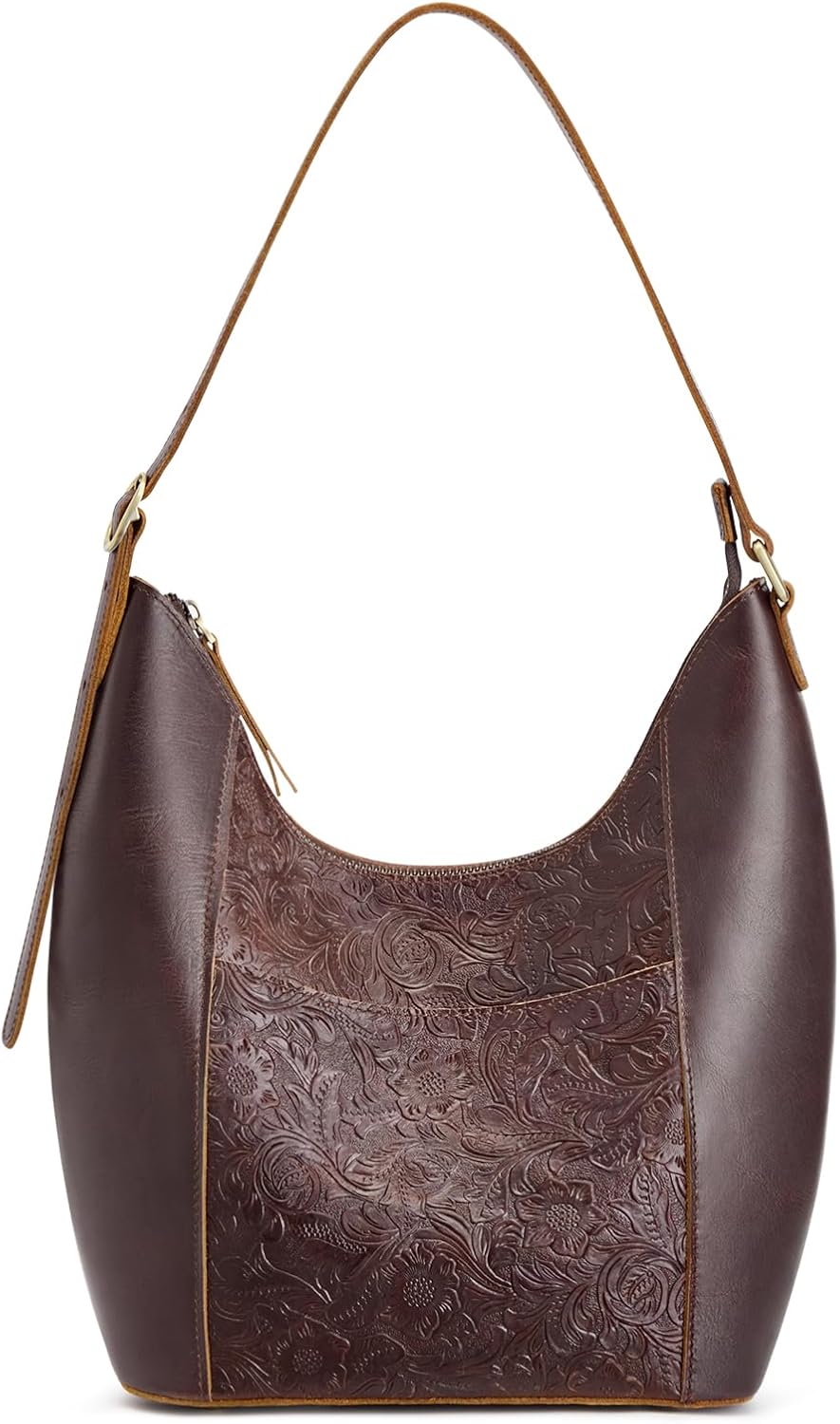 S-ZONE Leather Shoulder Bag for Women Hobo Bag Top Handle Handbag Satchel Purse Rose Pattern