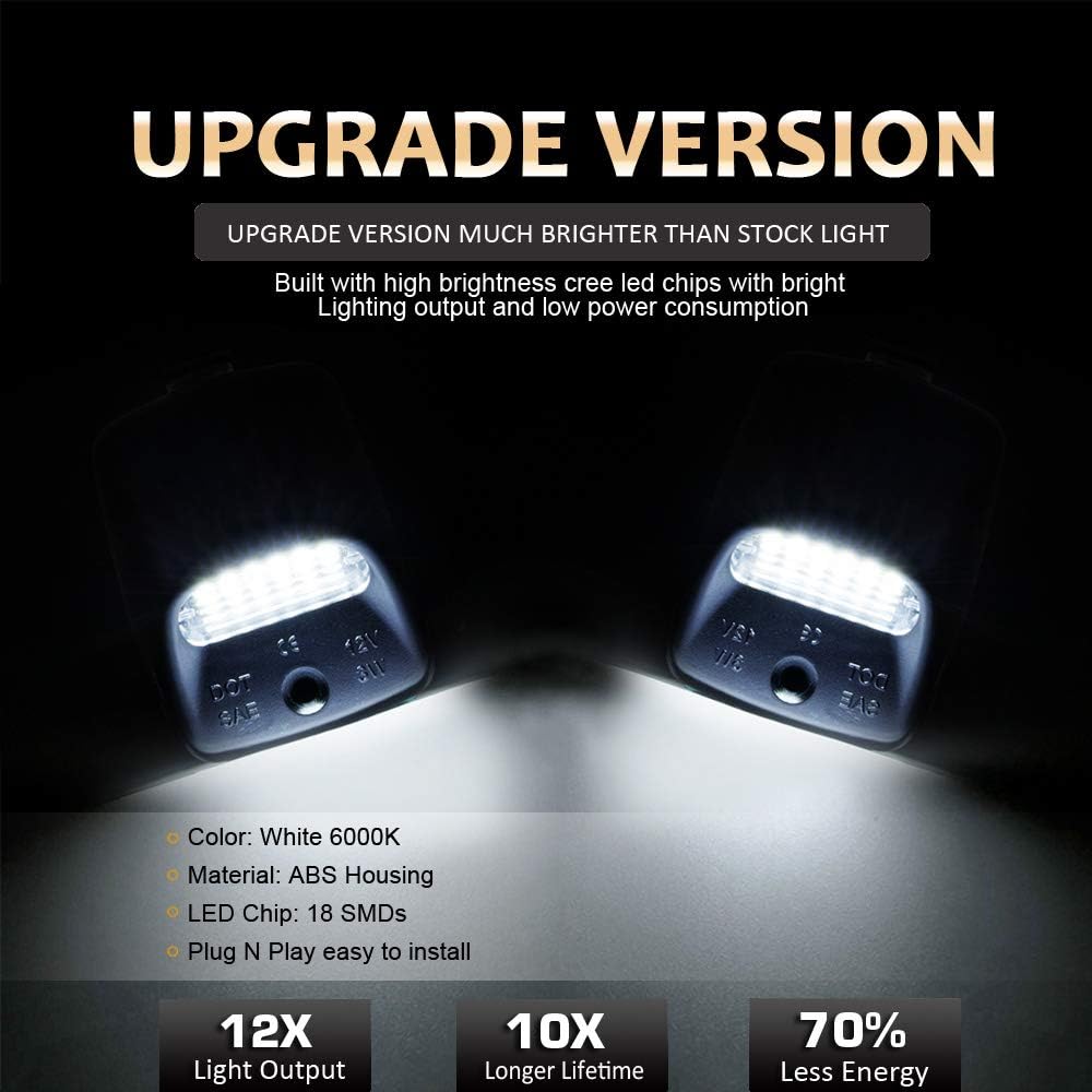D-Lumina LED License Plate Lights Tag Lamp Assembly Compatible with Toyo-ta 2005-2015 Tacoma and 2000-2013 Tundra Pickup Truck, 6000K White 2-Pieces