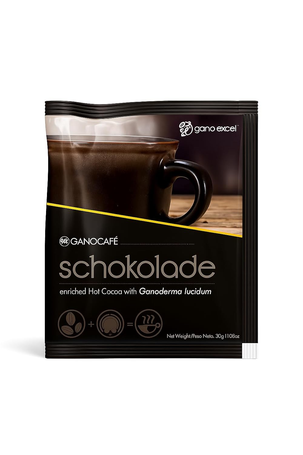 Gano-Schokolade Hot Cocoa Mix - Swiss Skim Chocolate Milk with Ganoderma Lucidum (Reishi Mushroom) - Antioxidant-Rich Functional Drink, All-Natural European Cocoa, 20 Sachets