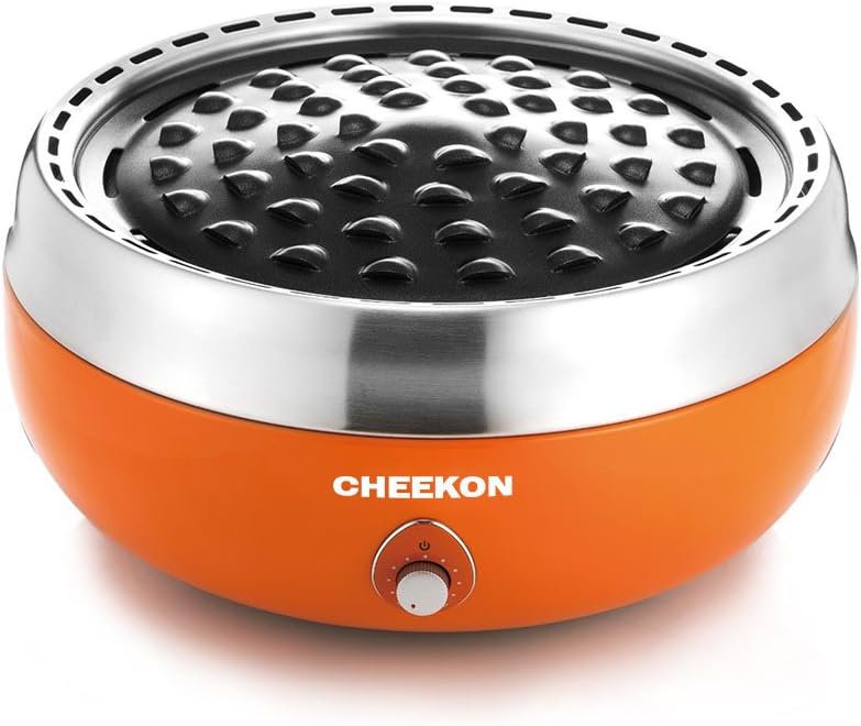 CHEEKON Grill - Ultimate Portable Charcoal Grill, BBQ, Barbecue, Great for Picnics, Tailgating, Camping, Rving and Backyards, Produces Less smoke, Orange, DIA 14 x H 7 Inch