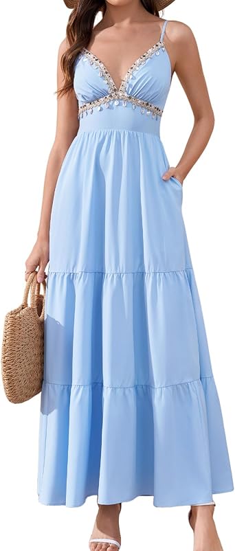 XinFSh Womens Summer Flowy A Line Beach Vacation Maxi Dress