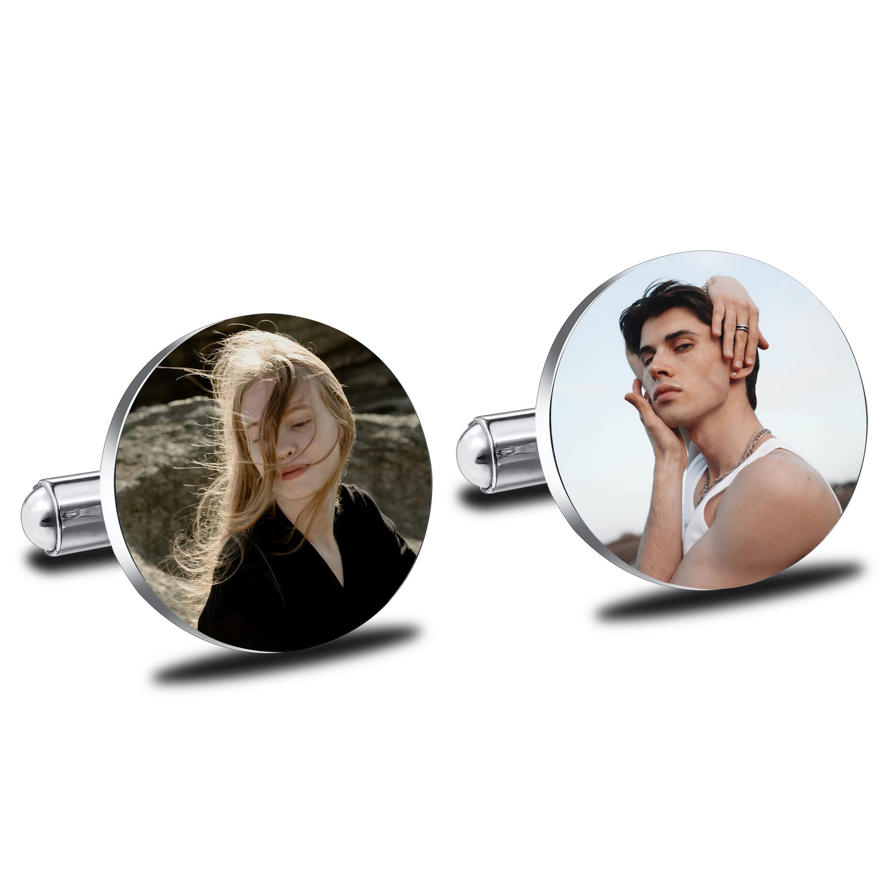 MeMeDIY Men Cufflinks Custom Photo/Initial/Date/Text Stainless Steel Cufflinks for Men Wedding Silver Cufflinks Set Wedding Set Initial Cufflinks for Brother Best Man Groomsmen Gifts