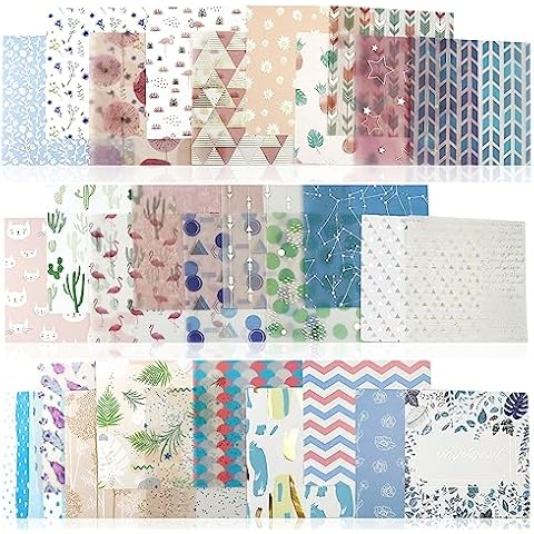 Pink Scrapbook Paper Pad 30pcs Foil Embossing Background Wrapping Blue Transparent Origami Poster 6x6 Inch Album Notebook Decorative DIY Accessories for Girl Women by CATaireen Cover
